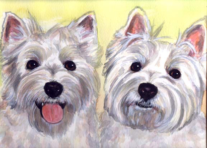 Westie Dogs Watercolor Portrait Carol Wells