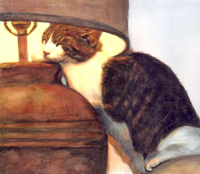 Sleeping Cat Lamp Watercolor Carol Wells