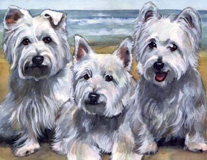 Westie Dogs Beach Watercolor Carol Wells