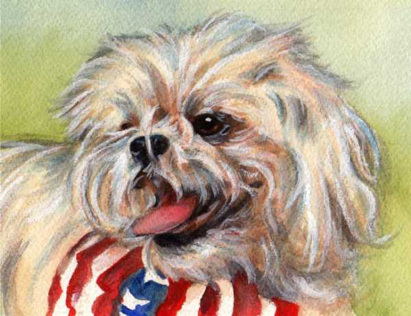 White Dog Flag Bandana Watercolor Carol Wells