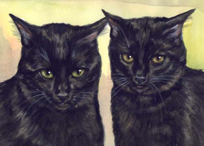 Black Cats Watercolor Painting Carol Wells