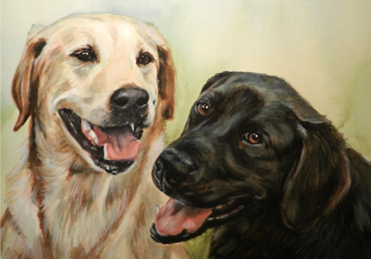 Black Yellow Labs Dogs Watercolor Carol Wells