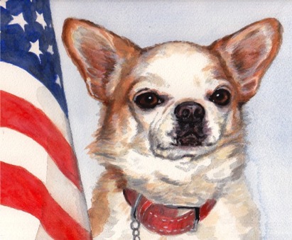 Chihuahua American Flag Dog Watercolor Carol Wells