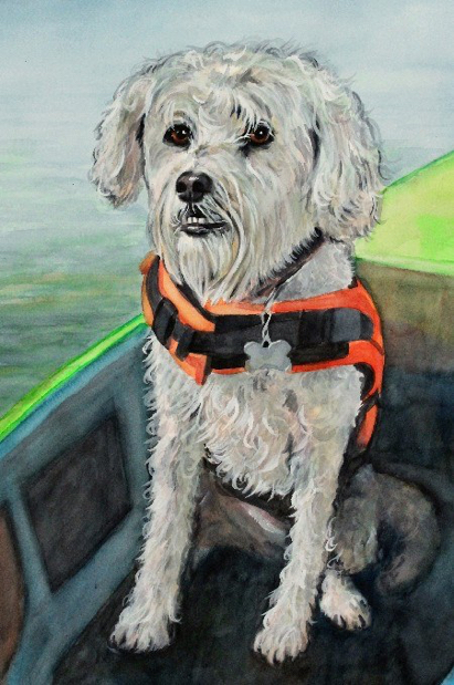 Dog Boating Watercolor Carol Wells