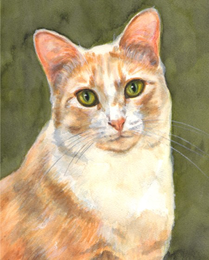 Ginger Cat Watercolor Carol Wells