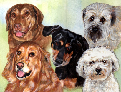 Dog Family Watercolor Carol Wells