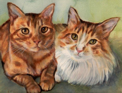 Orange Cats Watercolor Carol Wells