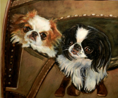 Japanese Chin Dogs Watercolor Carol Wells
