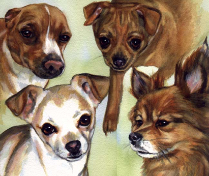 Chihuahua Dogs Watercolor Pet Portrait Carol Wells