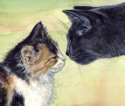 Mama Cat Kitten Watercolor Carol Wells