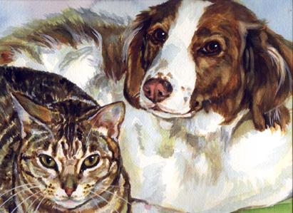 Dog Cat Watercolor Portrait Carol Wells