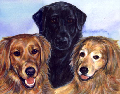 Dog Family Watercolor Portrait Carol Wells