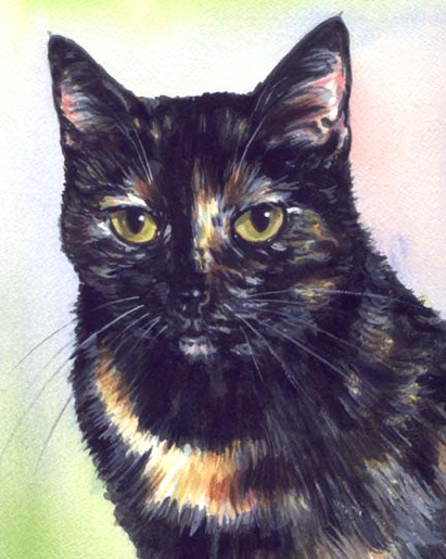 Tortoiseshell Tortie Cat Watercolor Carol Wells