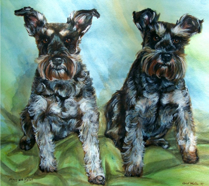 Schnauzers Dog Watercolor Carol Wells