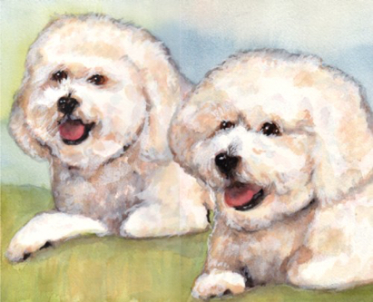 Bichon Dogs Watercolor Carol Wells