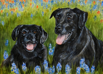Dogs Bluebonnets Painting Carol Wells