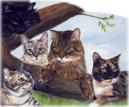Cat Family Watercolor Carol Wells