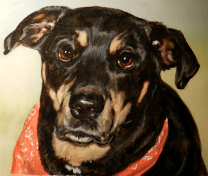Black Dog Red Bandana Watercolor Carol Wells