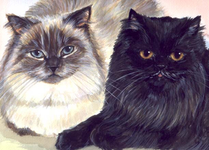 Longhaired Cats Watercolor Carol Wells
