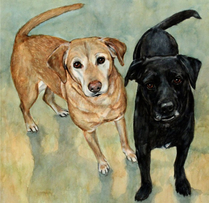 Black Yellow Lab Dogs Watercolor Carol Wells