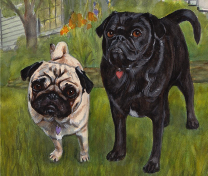 Fawn Black Pug Dogs Watercolor Carol Wells