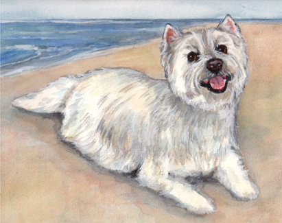 Westie Dog Beach Watercolor Carol Wells