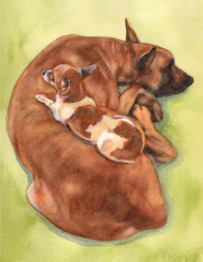 Great Dane Chihuahua Dogs Watercolor Carol Wells