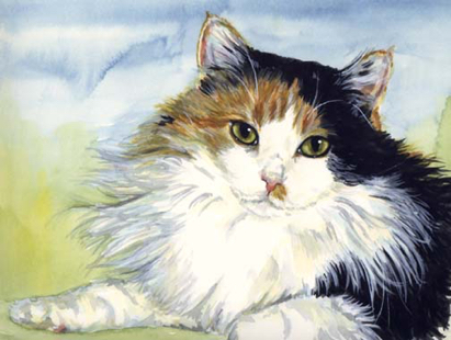 Longhaired Calico Cat Watercolor Carol Wells